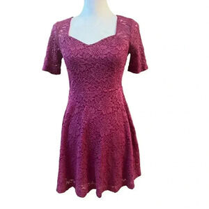 pins and needles fit and flared pink lace dress size small